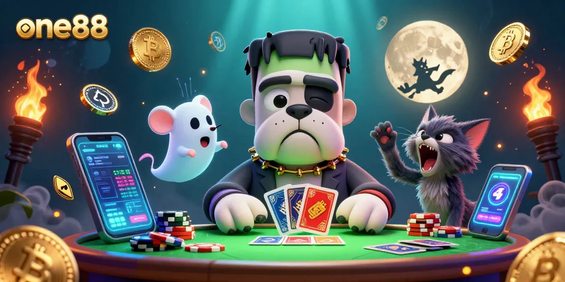 Experience thrilling gaming at one88's vibrant crypto casino, featuring lively characters and glowing elements.