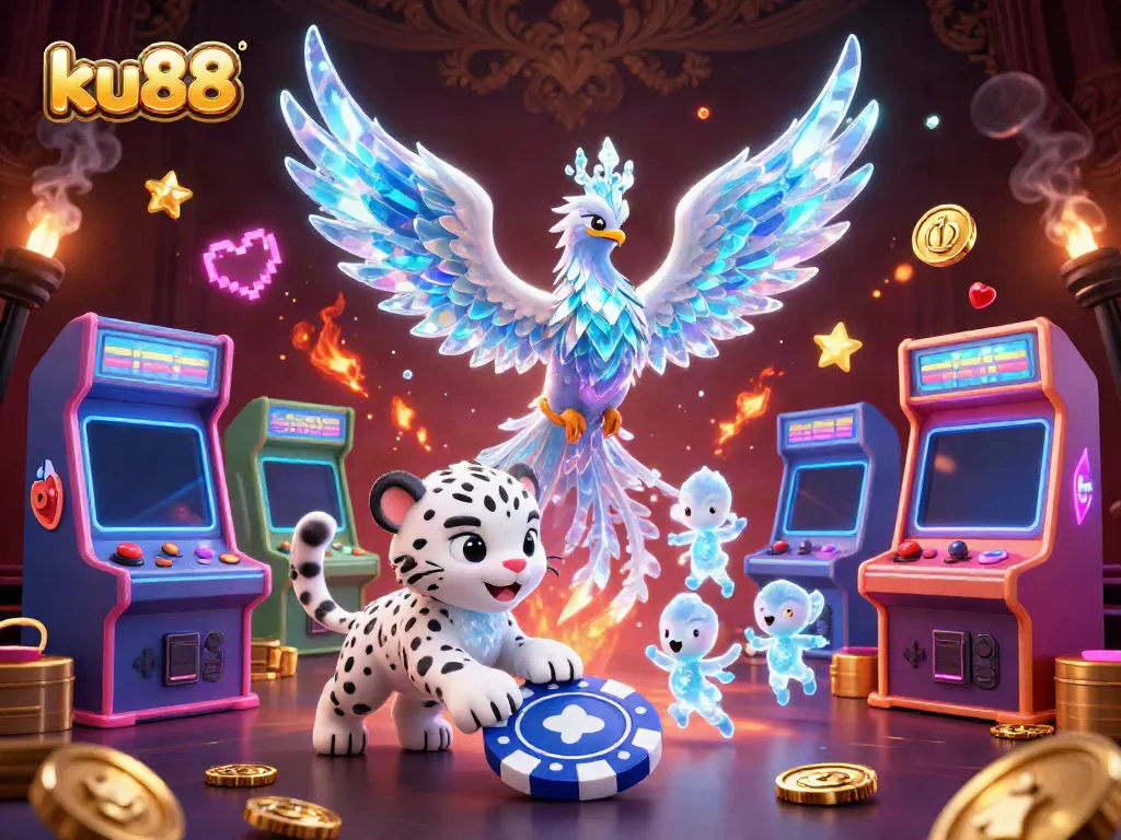 Experience the thrill of ku88 casino with vibrant characters and gaming elements in a dazzling scene.