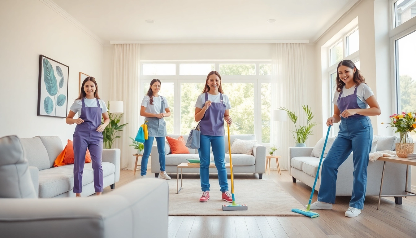 Clean and organized space showcasing residential cleaning Georgia services with happy professional cleaners.