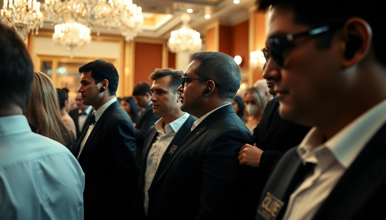 Bodyguards for hire providing security at a high-profile event with vigilance and professionalism.