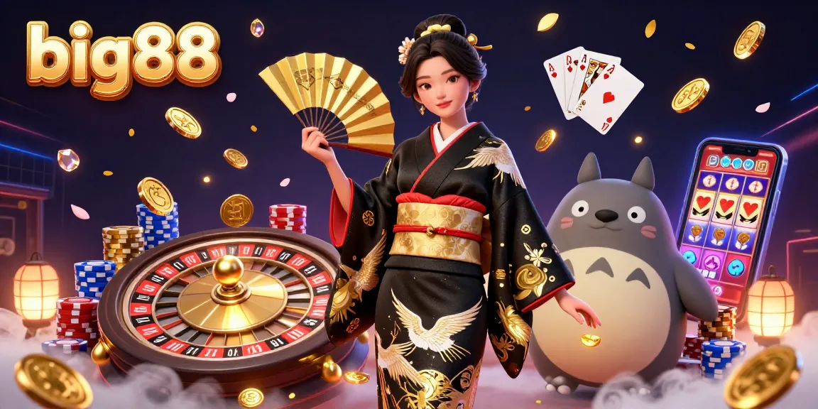 Spin the reels with big88 and enjoy a vibrant casino scene of fortune with 3D characters.