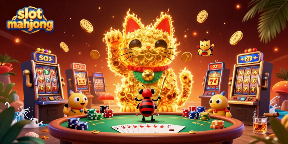 Experience the thrill of playing slot mahjong with vibrant 3D visuals and dynamic casino elements in an action-packed scene.
