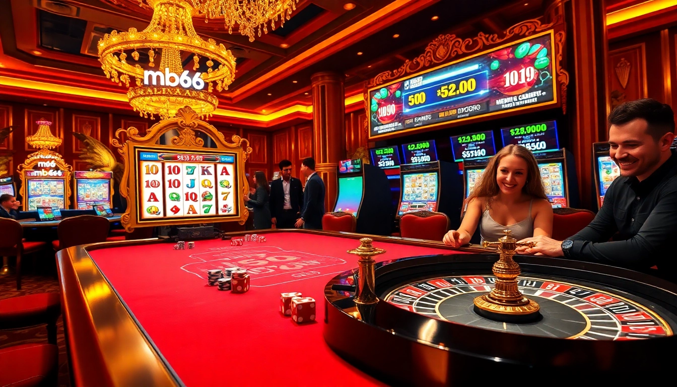 Experience thrilling gameplay at mb66 casino with vibrant poker chips and a roulette wheel.