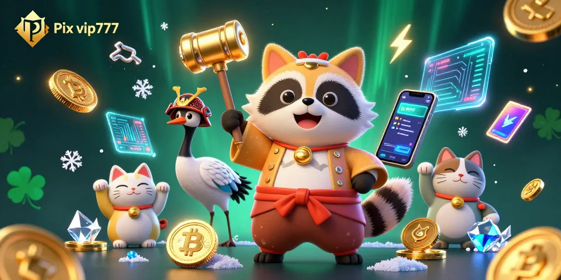 Join the fun with Pix vip777 as adorable characters celebrate gambling luck in vibrant fashion.