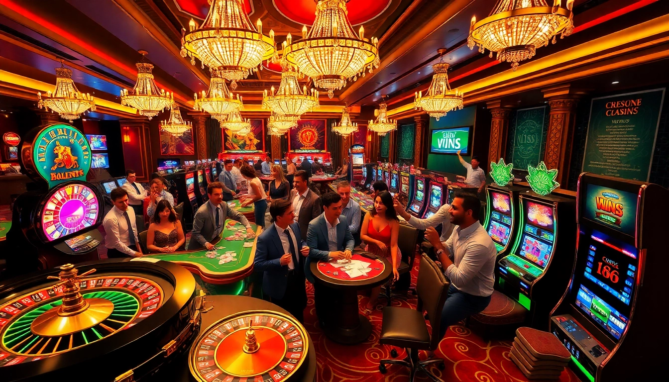 A vibrant casino environment showcasing players celebrating wins, highlighting gg8895 gaming excitement.