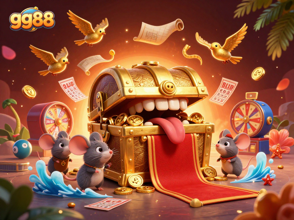 Play and win with gg88 by exploring exciting lottery and bingo games in this vibrant illustration.