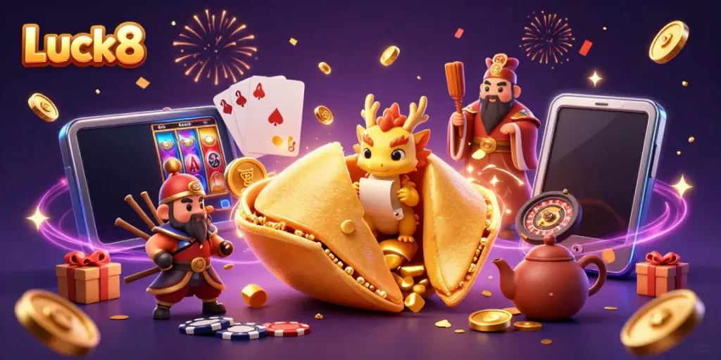 Play casino games and win with Luck8's rich 3D illustration featuring magical elements.