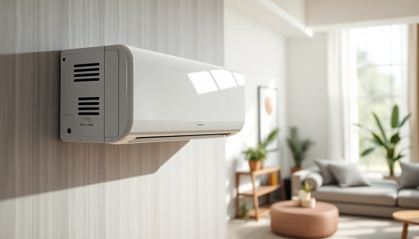 Install a mini split ac in a modern living room, showcasing its sleek design and functionality.