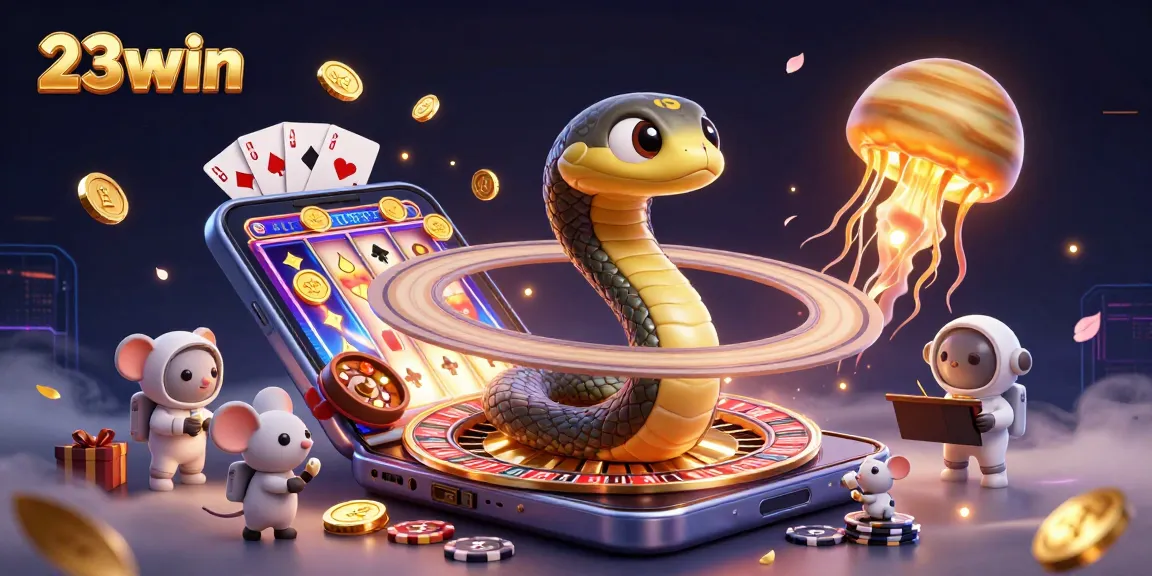 Experience the thrill of 23win with cosmic gambling fun featuring a roulette snake and astronaut mice!