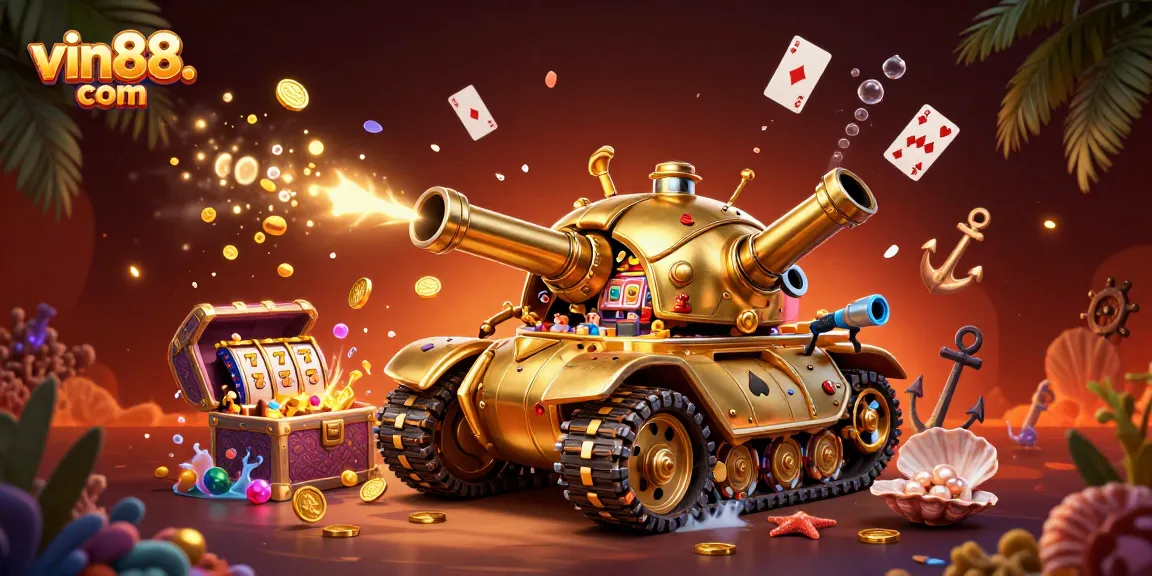 Experience thrilling games at vin88. com with a dynamic, colorful casino adventure illustration.