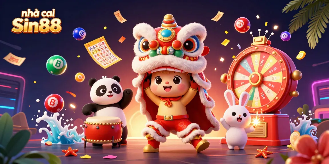 Experience the vibrant fun of nhà cái Sin88 with a lively dragon dance scene bursting with lottery excitement.