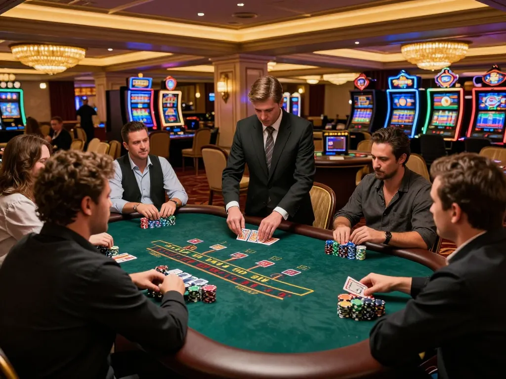 Jogadores participando de blackjack em um cassino enquanto apostam na 12bet Brasil.