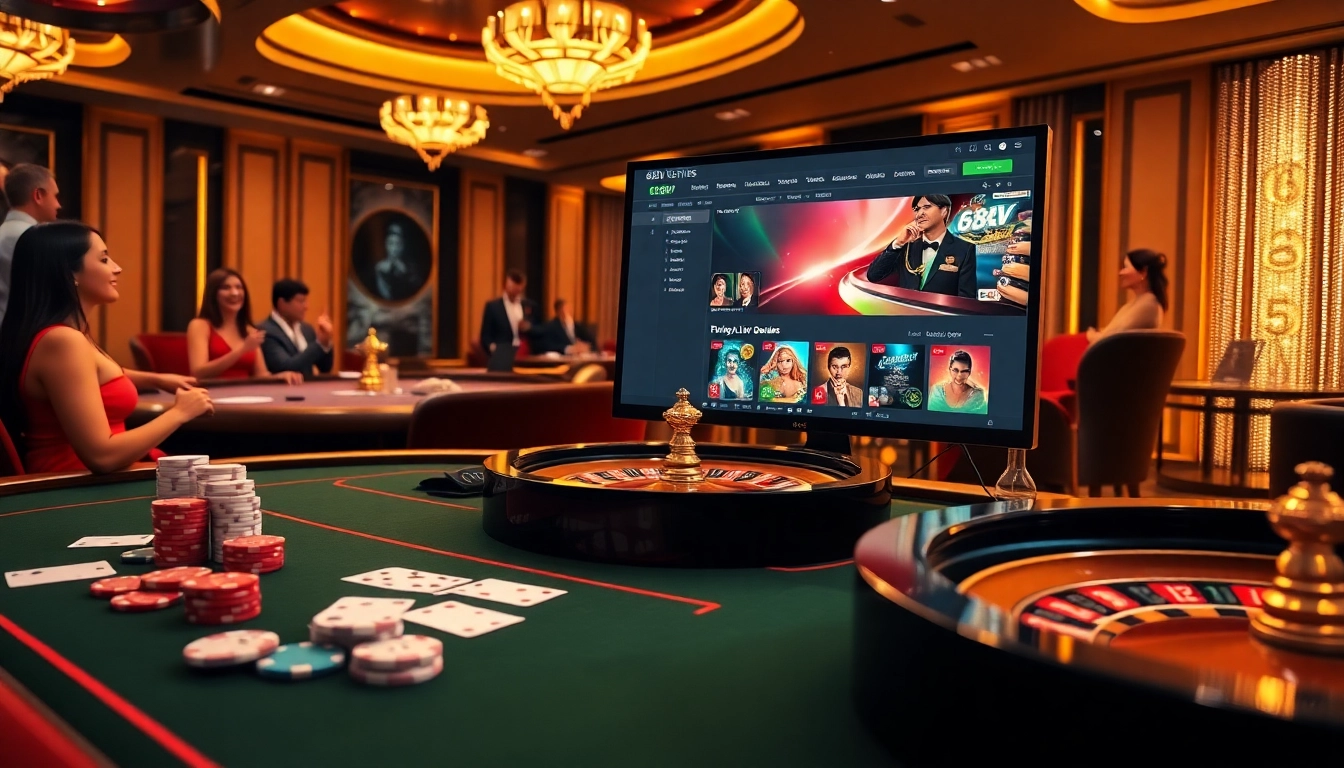 Experience the excitement of 688v online betting with vibrant casino elements and winning moments.