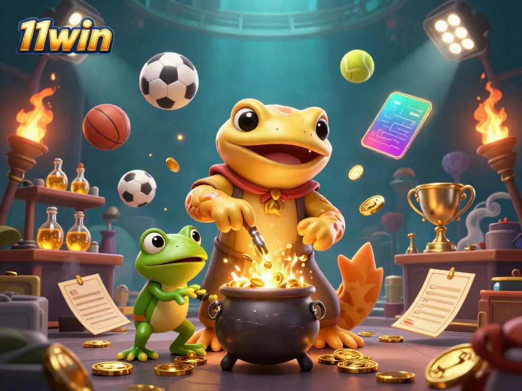 Experience exhilarating gameplay with 11win’s vibrant casino scene featuring golden elements and dynamic sports illustrations.