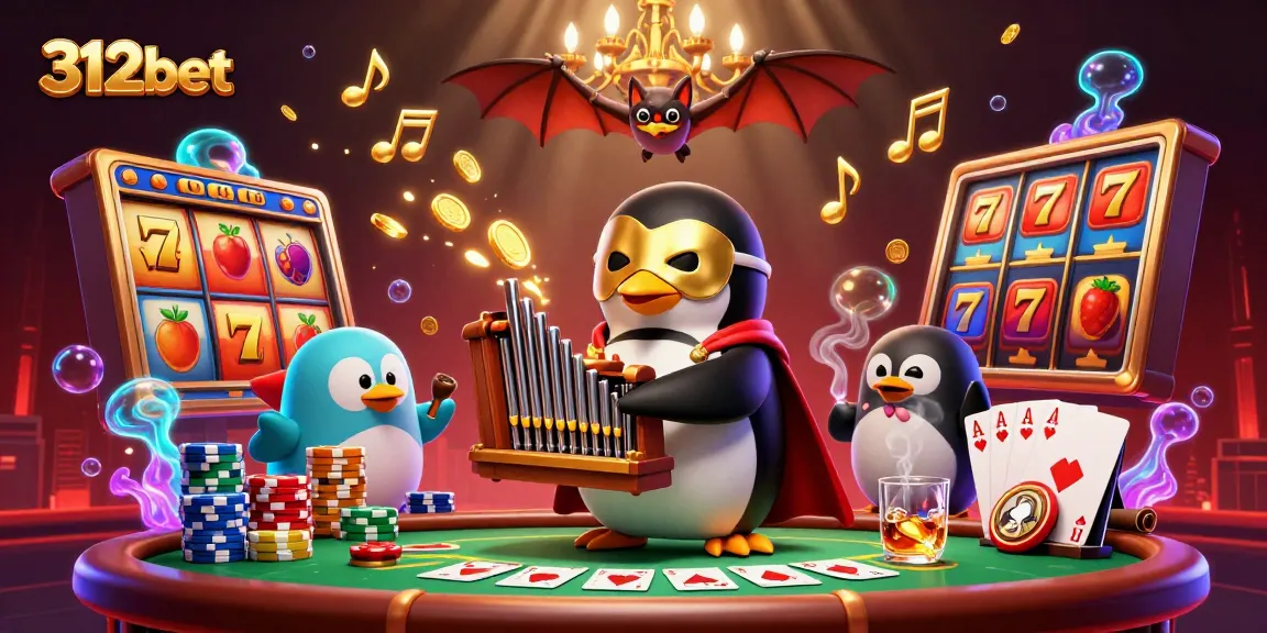 Engage with dynamic casino action at 312bet featuring vibrant slots and a captivating penguin organist.