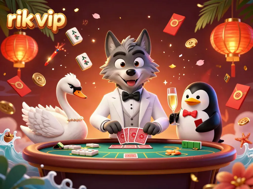 Engage in the thrill of rik vip with cartoon characters at a luxurious baccarat table.