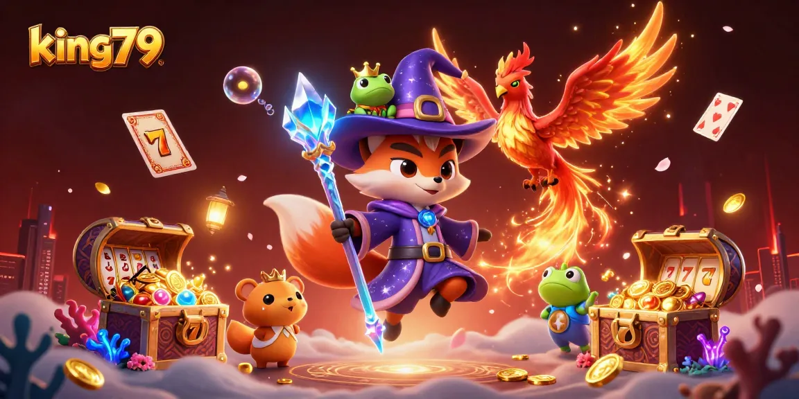 Experience the magic of king79 with the mystical wizard fox and vibrant casino elements in action.
