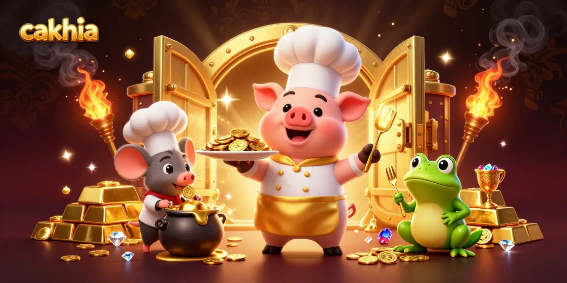 Cakhia offers an exciting gambling experience with golden coins and festive characters in a vibrant casino scene.