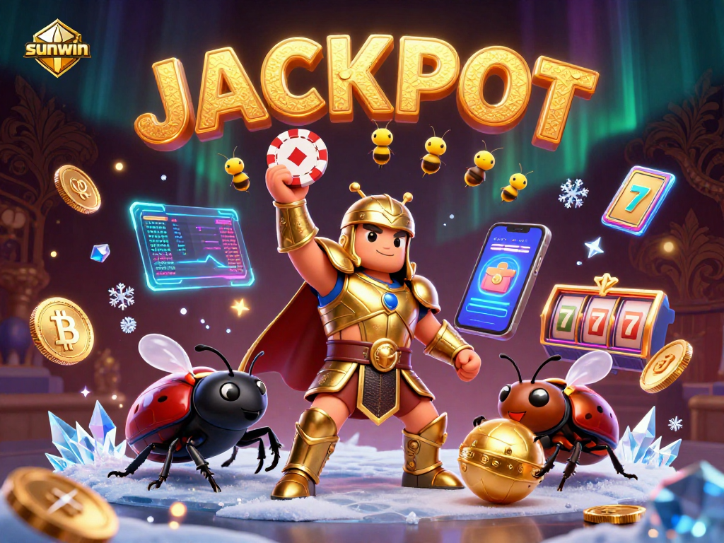 Experience sunwin's thrilling victory with a 3D beetle champion and vibrant slot elements.