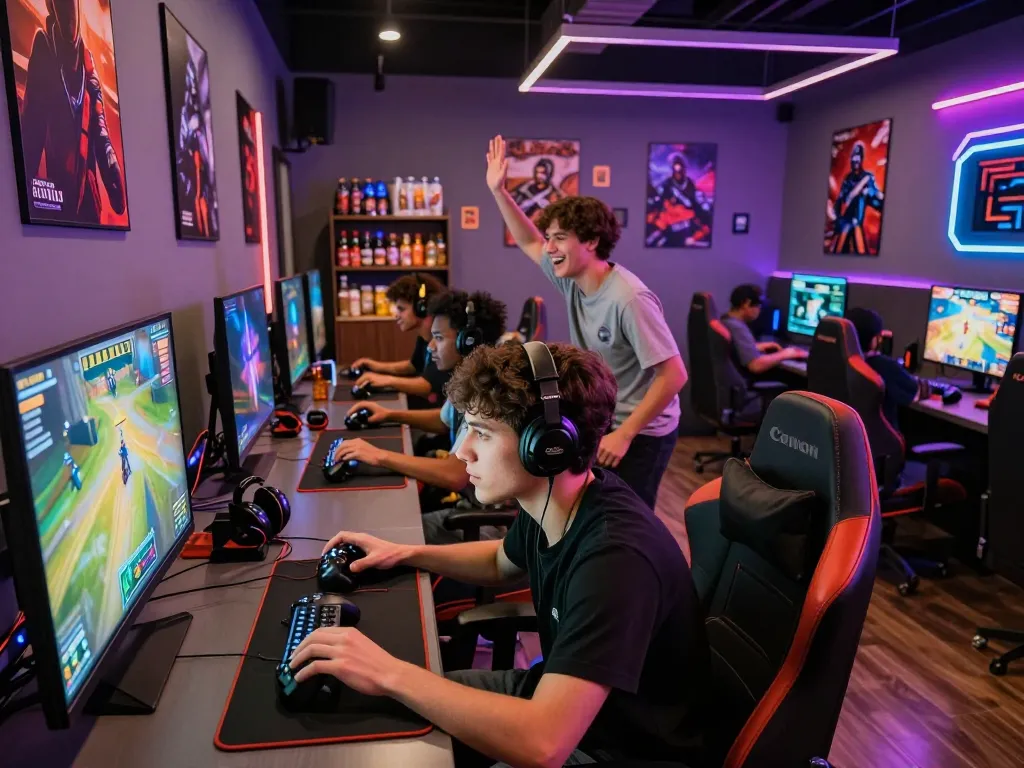 Engaged players at CWIN gaming lounge, showcasing thrilling online gaming atmosphere.