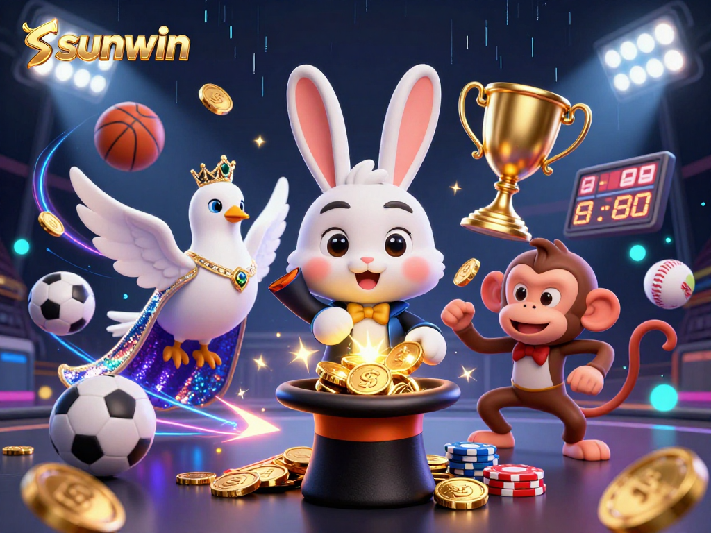 Experience gaming excitement at sunwin with a magician rabbit and animated coins.