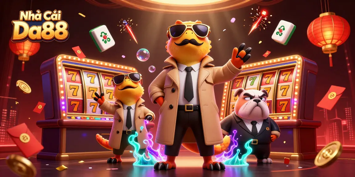 Engage with Nhà Cái Da88 via a playful casino scene featuring raptors and exciting game elements.