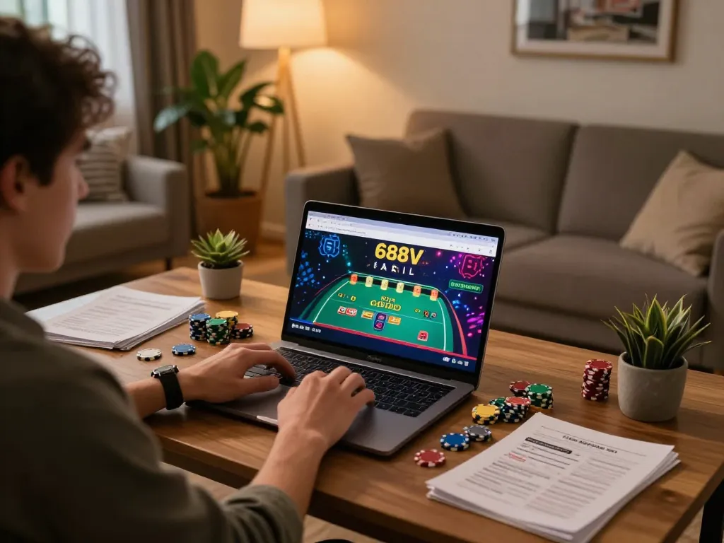 Enjoying online gaming at 688v Brazil with engaging live dealer action in a cozy setup