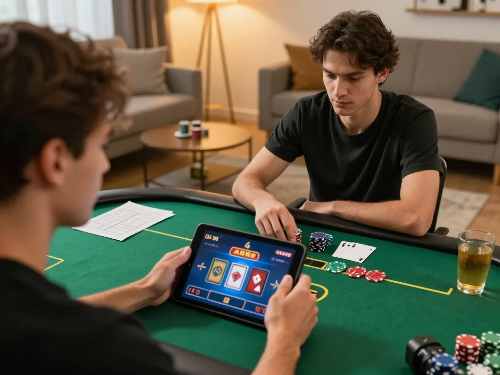 Player engaging in online poker on a tablet, showcasing winning strategies at 888NEW.