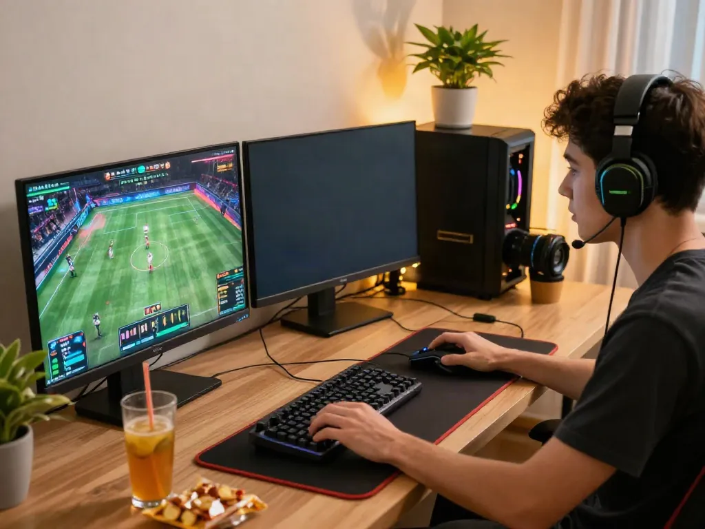 Engaging online gaming scene with ta88 sports betting setup at home.