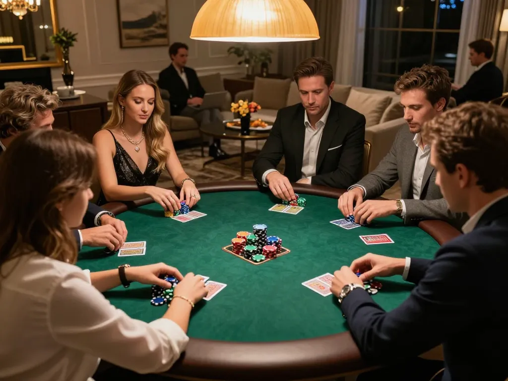 Players in a lively poker game at home, enjoying a strategy-filled session on 81ff platform.
