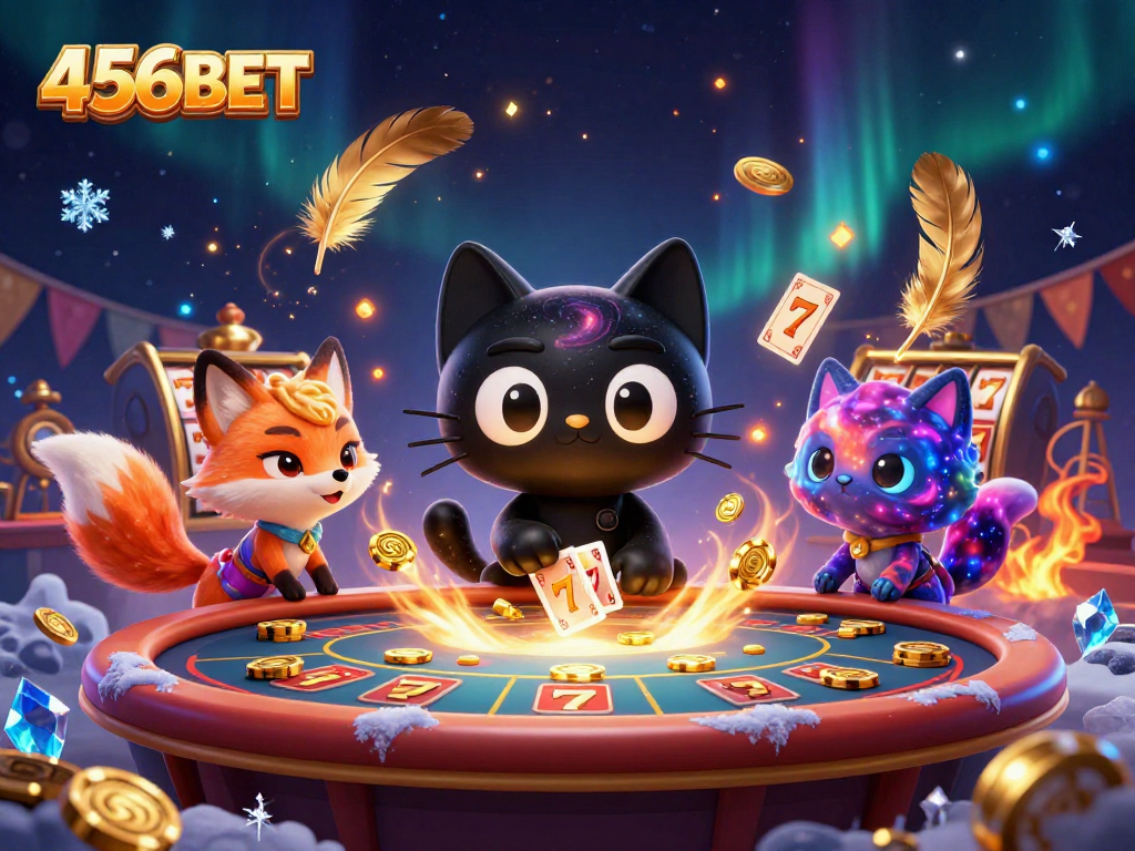 Experience the excitement of 456BET with vibrant slots and animated characters in a cosmic casino.