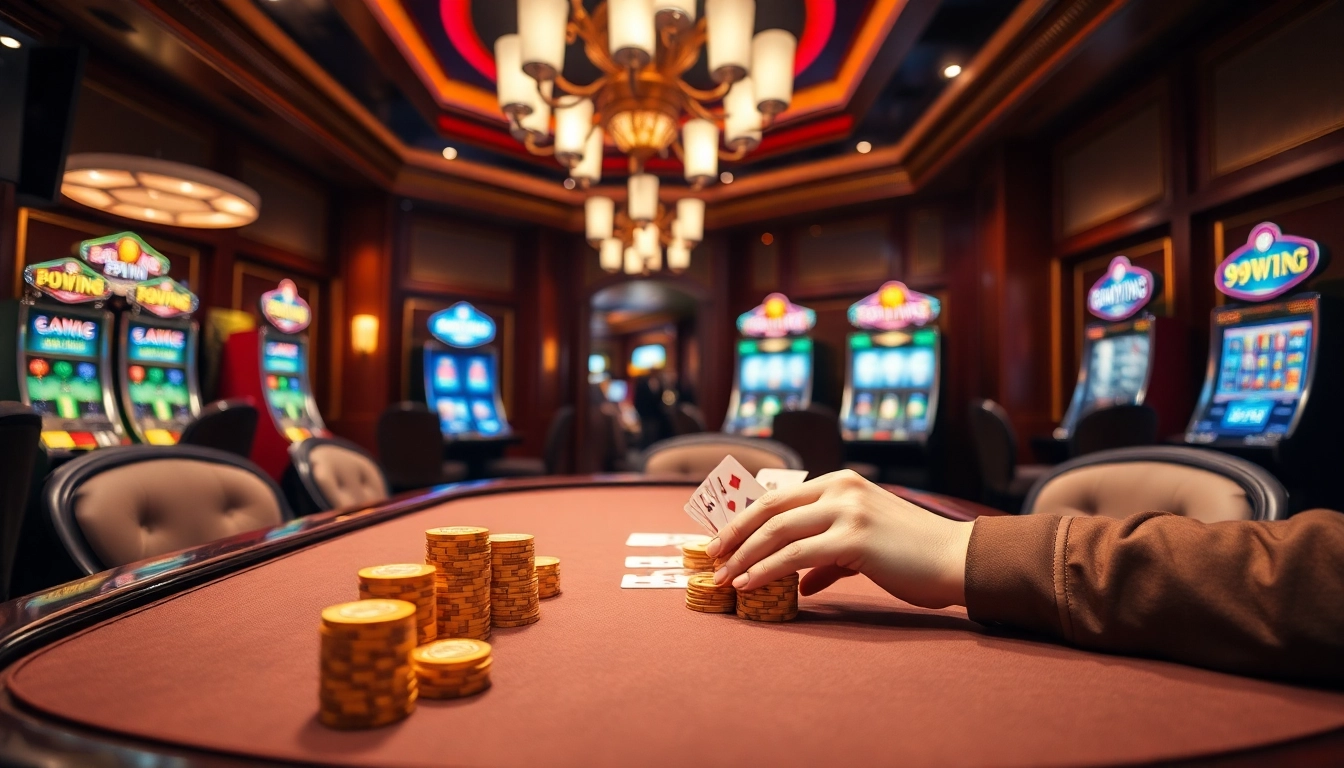 Experience the thrill of playing at 99win with luxurious poker tables and vibrant casino atmospheres.