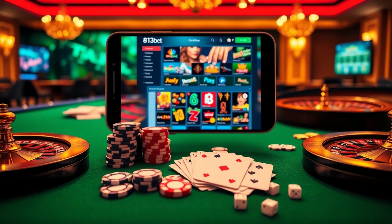 Experimente a emoção da 813bet com visuais vibrantes de cassino e ação de jogo.