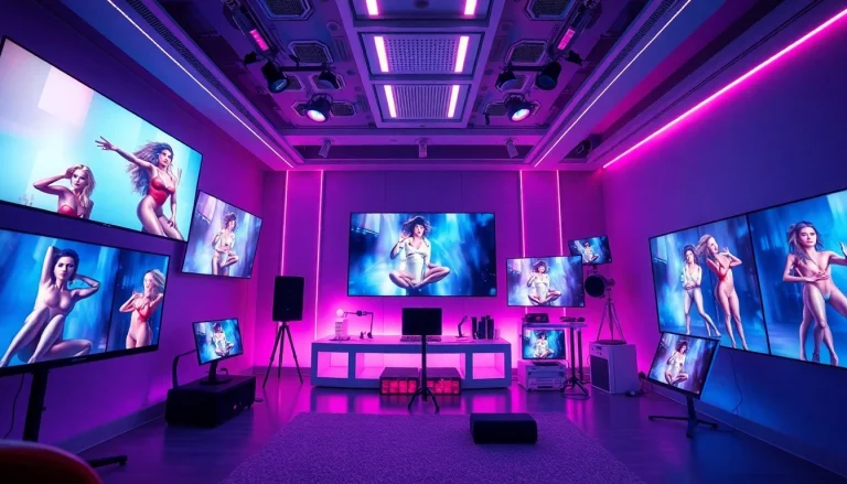 Innovative studio creating ai porn with advanced AI technology and vibrant digital displays.