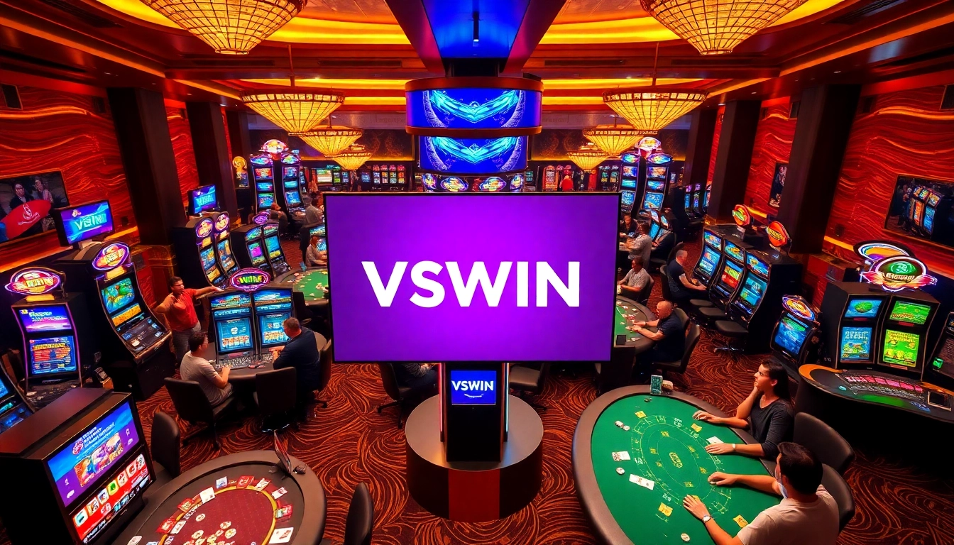 Experience high-stakes winning at VSWIN's luxurious casino game room featuring exciting slot machines.