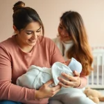 Family with new bornbaby in a serene nursery, showcasing love and togetherness.