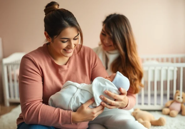 Family with new bornbaby in a serene nursery, showcasing love and togetherness.
