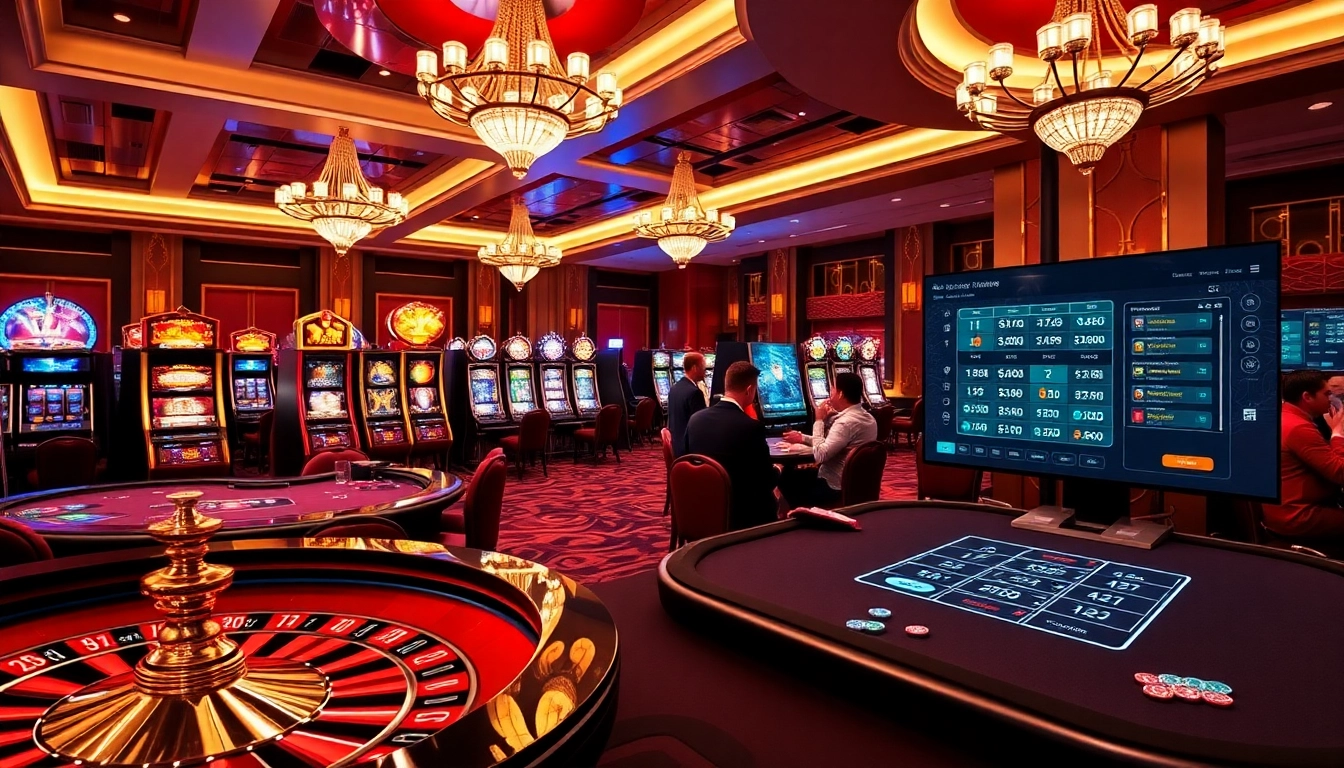 Engaged players enjoying games at L567 casino with vibrant slot machines and roulette.