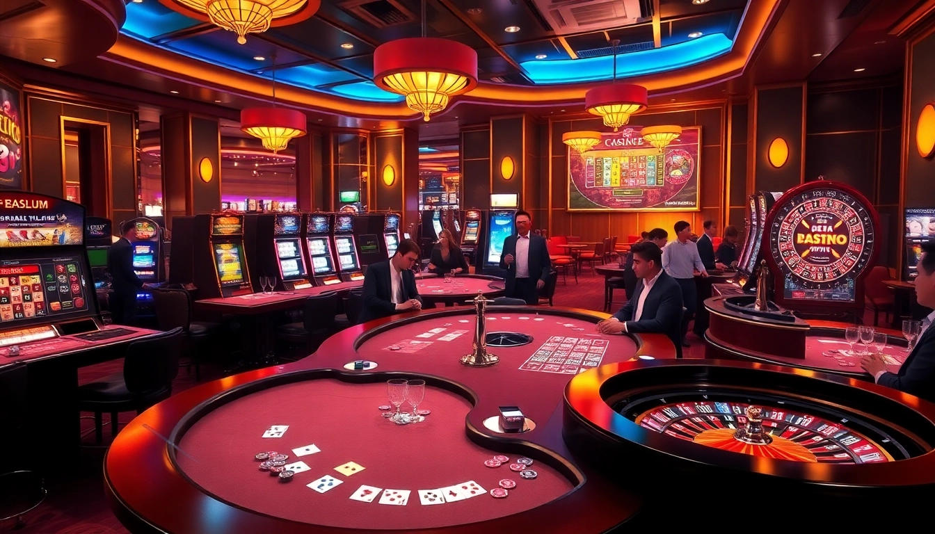 Players enjoying thrilling games at a luxurious casino, showcasing 789f's vibrant atmosphere.